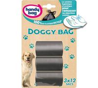 Handy Bag 3 Rouleaux de 12 Sacs, Pour Déjections Canines 3 L, Doggy Bag, Format Compact, Pack de 3 Rouleaux, Noir, Opaque