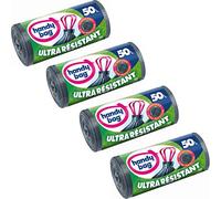 Handy Bag 4 Rouleaux de 10 Sacs Poubelle 50 L, Poignées Coulissantes, Ultra Résistant, Anti-Fuites, 68 x 73 cm, Gris Foncé, Opaque