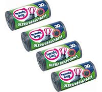 Handy Bag 4 Rouleaux de 15 Sacs Poubelle 30 L, Poignées Coulissantes, Ultra Résistant, Anti-Fuites, 53 x 63 cm, Gris Foncé, Opaque