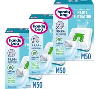 Handy Bag - LOT DE 3 - Sacs aspirateur M50 x4sacs - Compatibles Miele - 99,99% des poussières retenues - Fermeture facile - Filtre anti-allergène - 50% de matériaux recyclés
