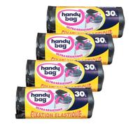 Handy Bag Sacs poubelle 30 L – 4 rouleaux de 15, 53 x 63 cm, poignées coulissantes, gris foncé