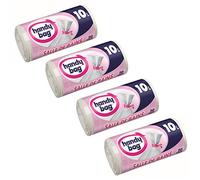 Handy Bag - Rouleaux de 20 Sacs Poubelle 10 L, Pour Salle de Bains, Fermeture a Liens Hermetique, Resistant, Anti-Fuites, 34 x 40 cm, Blanc