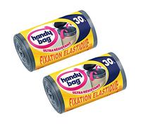 Handy Bag 1 Rouleau de 15 Sacs Poubelle 30 L, Poignées Coulissantes, Fixation Élastique, Ultra Résistant, Anti-Fuites, 53 x 63 cm, Gris Foncé, Opaque