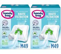 Handy Bag - Sacs aspirateur M49 x4sacs - Compatibles Miele, Hoover - 99,99% des poussières retenues - Fermeture facile - Filtre anti-allergène - 45% de matériaux recyclés, Blanc (Lot de 2)
