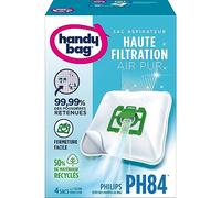 Handy Bag - Sacs aspirateur PH84 x4sacs - Compatibles Philips, Nilfisk, Ruton - 99,99% des poussières retenues - Fermeture facile - Filtre anti-allergène - 50% de matériaux recyclés