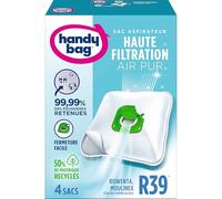 Handy Bag - Sacs aspirateur R39 x4sacs - Compatibles Moulinex, Rowenta, Tefal - 99,99% des poussières retenues - Fermeture facile - Anti-allergène - 50% de matériaux recyclés