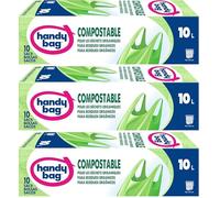Handy Bag - Sacs compostables à poignées 10L x 10 sacs - Adaptés au compostage industriel et domestique - Pour les déchets organiques - Film compostable - Résistants à la déchirure et à l'humidité