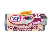 Handy Bag - Sacs poubelle à fixation élastique Poubelle Large 35L x 12 sacs - Adapté aux poubelles rectangulaires - Ultra Résistant et étanche : film triple épaisseur - 100% plastique recyclé