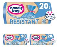 Handy Bag - Sacs poubelle à lien Résistant 20L x 20 sacs - Performants : film plastique résistant - Étanchéité maximale - 100% plastique recyclé (Lot de 3)