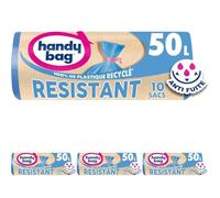 Handy Bag - Sacs poubelle à lien Résistant 50L x 10 sacs - Performants : film plastique résistant - Étanchéité maximale - 100% plastique recyclé (Lot de 4)