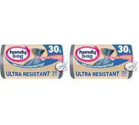 Handy Bag Sacs poubelle à liens pratique Ultra Résistant & Fond anti-fuite, 100% plastique recyclé, 1 rouleau de 20 sacs poubelle 30L (Lot de 2)