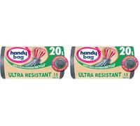 Handy Bag - Sacs poubelle à poignées coulissantes Ultra Résistant 20L x 15 sacs - Ultra Protection : trame et film triple épaisseur - Fond anti-fuite - Étanchéité maximale - 100% plastique recyclé