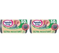 Handy Bag Sacs poubelle à poignées coulissantes Ultra Résistant & Fond anti-fuite, 100% plastique recyclé, 1 rouleau de 10 sacs poubelle 50L (Lot de 2)