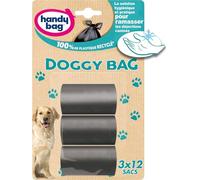 Handy Bag - Sacs poubelle doggy bag 3 x 12 sacs - Pratique et hygiènique : pas de contact avec les déjections canines - Sacs opaques - 100% plastique recyclé