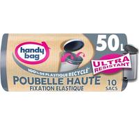 Handy Bag - Sacs poubelle haute à fixation élastique 50L x 10 sacs - Maintient le sac en place - Ultra Résistant -Film triple épaisseur - Étanchéité maximale - 100% plastique recyclé