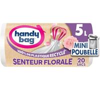 Handy Bag - Sacs poubelle salle de bains à poignées coulissantes senteur florale 5L x 20 sacs - Spécial mini poubelles - Étanchéité maximale - Fond anti-fuite - 100% plastique recyclé
