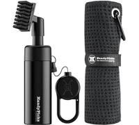Handy Picks Brosse à eau de golf - Tête de brosse renforcée - Pompe à jet d'eau de 160 ml - Clip magnétique rétractable en métal robuste et serviette de golf en microfibre de qualité supérieure - Le