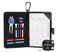 Handy Picks Porte-carte de score de golf en cuir véritable - Outil de réparation de divot, marqueur de balles, tees de golf, crayon et cartes de score incluses, cadeau pour golfeurs, Noir