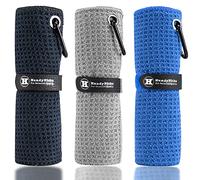 Handy Picks Serviette de Golf en Microfibre (40 x 40 cm) avec Mousqueton, Serviette de Golf gaufrée avec Crochet et Fermeture à Boucle - La Serviette de Nettoyage Pratique pour Le Golf