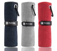 Handy Picks Serviette de Golf en Microfibre (40 x 40 cm) avec Mousqueton, Serviette de Golf gaufrée avec Crochet et Fermeture à Boucle - La Serviette de Nettoyage Pratique pour Le Golf
