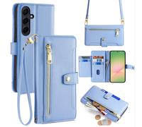 Handykette pour Galaxy A36/A56 Ruban Portable Compartiments Cartes PU Cuir Bleu
