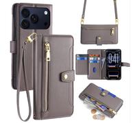Handykette pour IPHONE 17 Pro Coque Avec Ruban Compartiments Cartes Sac Gris