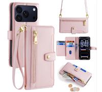 Handykette pour IPHONE 17 Pro Coque Avec Ruban Compartiments Cartes Sac Rose
