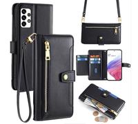 Handykette pour Samsung Galaxy A53 Coque Avec Ruban Compartiments Cartes PU Noir