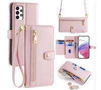 Handykette pour Samsung Galaxy A53 Coque Avec Ruban Compartiments Cartes PU Rose