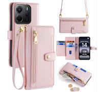 Handykette Xiaomi Note 14 4G Avec Ruban Portable Emplacement Cartes PU Cuir Rose