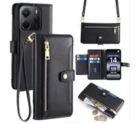 Handykette Xiaomi Note 14 5G Avec Ruban Portable Emplacement Cartes Cuir PU Noir