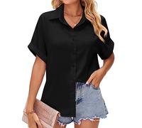 HANERDUN Femmes Summer T-Shirts Évidés Tee-Shirt Décontracté à col en V Manches à Volants Pétales Tops Tuniques Basiques