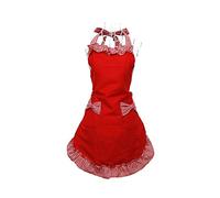 HANERDUN Tablier de Cuisine pour Femmes, Tablier de Fleur de Princesse, Chef Tablier Professionnel Imperméable et Sangle Ajustable à Toutes Tailles avec 2 Poches Bowknot (Style 1-Rouge)
