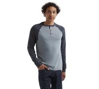 Hanes Beefy Long Sleeve Three-Button Henley Pull, Oxford Gris/Navy Heather, Small Homme