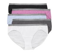 Hanes Just My Bikinis, No-Show Panties, Cotton Stretch Underwear, Plus Sizes, 5-Pack sous-vêtement de Style, Blanc/Gris/Bleu/Rose/Noir, 9 (Lot de 5) Femme