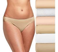 Hanes Lot de 6 Culottes de Bikini en Coton Respirant pour Femme, Taupe Doux, Blanc, Nude, Chamois Clair, Nude chiné, Fleur de Sucre à Pois, 6