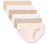 Hanes Lot de 6 culottes hipster en coton respirant pour femme, Taupe doux, blanc, nude, chamois clair, nude chiné, fleur de sucre à pois, 5