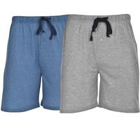 Hanes - Shorts lounge homme, lot de 2 coton, taille à cordon, poches - Gris chiné/Bleu chambray - M