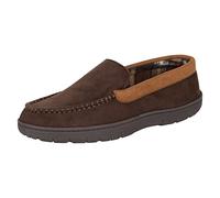 Hanes Men's Moccasin Slipper House Shoe with Indoor Outdoor Memory Foam Sole Fresh IQ Odor Protection (Size Small, Brown)