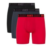 Hanes Men's Moves Performance Boxer Brief, Total Support Pouch, Regular/Trunk/Long Leg, 3-Pack, 6", Red/Grey/Black