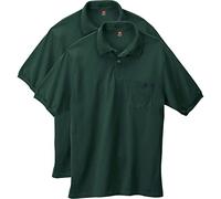Hanes Men's Short Sleeve Jersey Pocket Polo, Deep Forest, X-Large (Pack of 2)