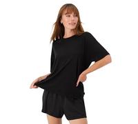 Hanes Originals 2 Piece Lounge, Comfywear Supersoft Boxy T-Shirt & Sleep Shorts Loungewear Set Ensemble de Pijama, Noir/Noir, M (Lot de 2) Femme