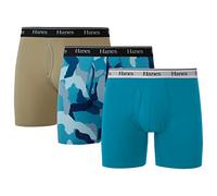 Hanes Originals Boxer pour Homme en Coton Extensible évacuant l'humidité Coupe Moderne Taille Basse, Jambe régulière - Camouflage Bleu/Kaki - Lot de 3, 3X-Large