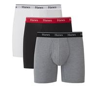 Hanes Originals Men’s Boxer Briefs, Stretch Cotton Moisture-Wicking Underwear, Modern Fit Low Rise, 3-Pack, Regular Leg-White, Black, Concrete Heather-3 Pack