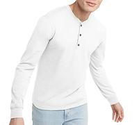 Hanes Originals Henley-Manches Longues Homme Chemise, blanc, S