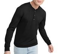 Hanes Originals Henley T-Shirt à Manches Longues en Coton pour Homme Chemise, Noir, Taille XL