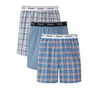Hanes Originals Lot de 3 Boxers en Coton tissé évacuant l'humidité pour Homme, Carreaux Bleus, Medium