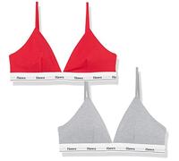 Hanes Originals Triangle Bralette Pack de 2 Soutiens-Gorge en Coton Stretch évacuant l'humidité, Opaque, Shelton Red/Concrete Heather, S (Lot de 2) Femme