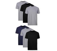 Hanes T-shirts à col rond Comfortsoft sans étiquette coton doux Stay-Tucked Lot de 6 Noir/Gris/Bleu