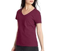 Hanes Perfect-t V-Neck T-Shirt, Cotton Short Sleeve Tee for Women, 1 Or 2 Pack, Bordeaux, S (Lot de 2) Femme